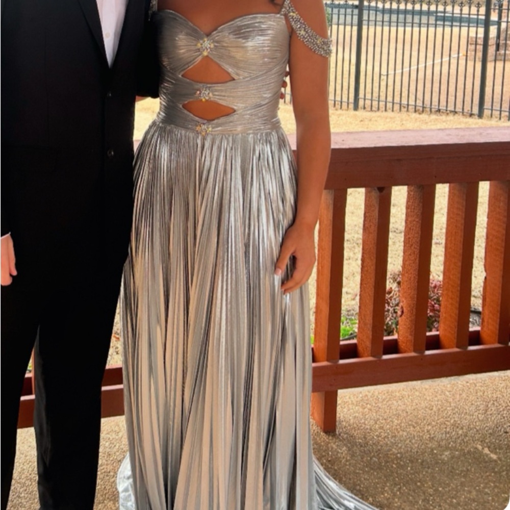Elegant Silver Evening Gown